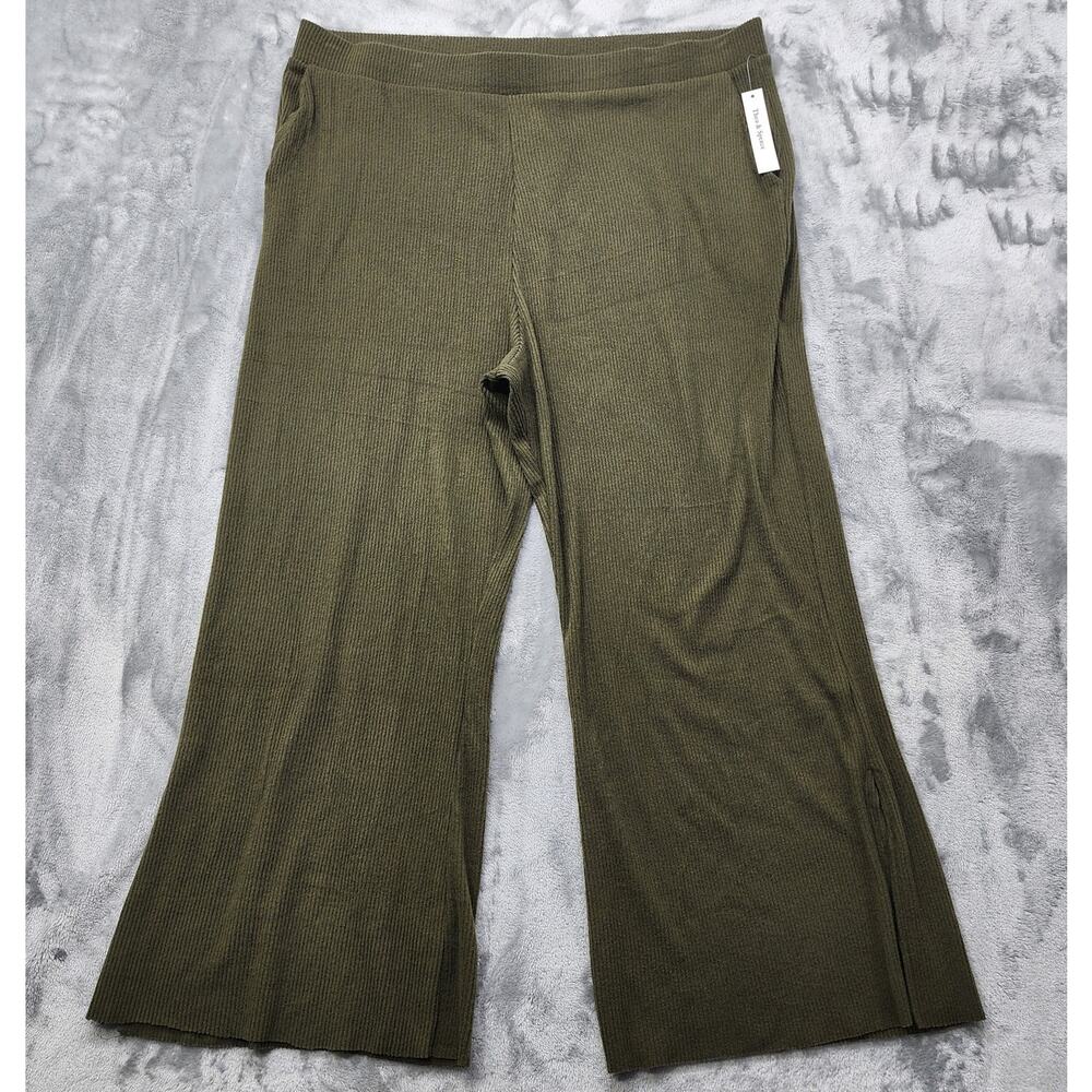 NEW Theo & Spence Pants Womens 2X Green Yummy‎ Flat Front Wide Leg Crop Slit Hem